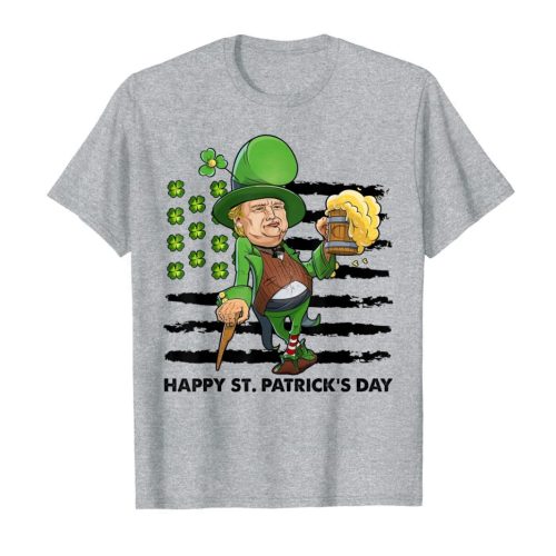 Happy St. Patrick’s Day Trump Leprechaun Shamrock USA Flag T-Shirt