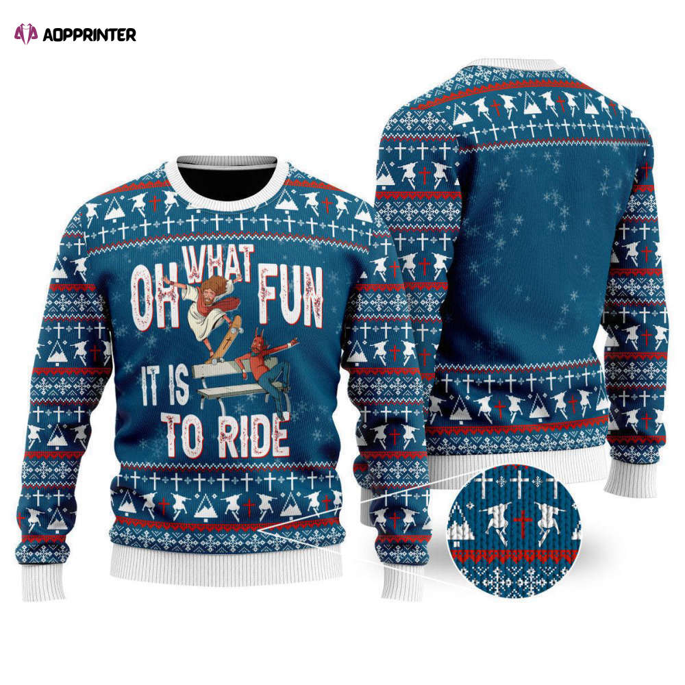 Hilarious Jesus & Satan Ugly Christmas Sweater for Men & Women – Skateboarding Fun!