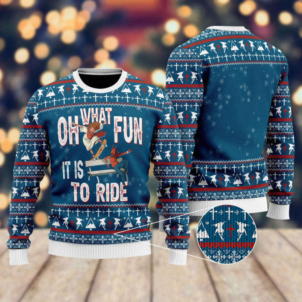 Hilarious Jesus & Satan Ugly Christmas Sweater for Men & Women – Skateboarding Fun!