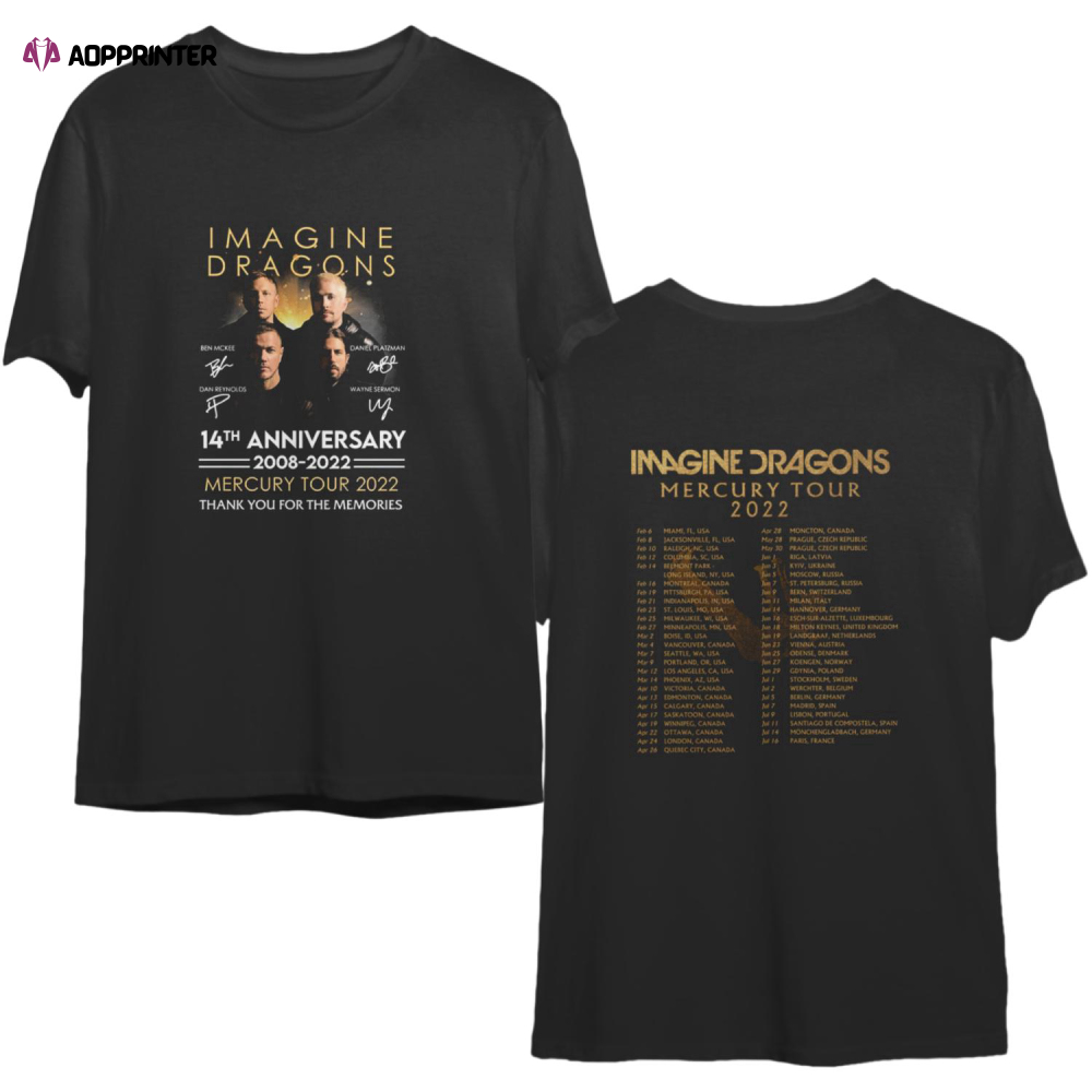 Imagine Dragons Mercury Tour 2022 Double Sided Shirt – Mercury Tour 2022 Shirt – Mercury Tour 2022 With Tour Dates Shirt