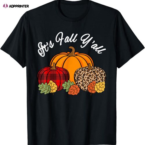 Its Fall Yall Pumpkin Leopard Print Autumn Thanksgiving T-Shirt