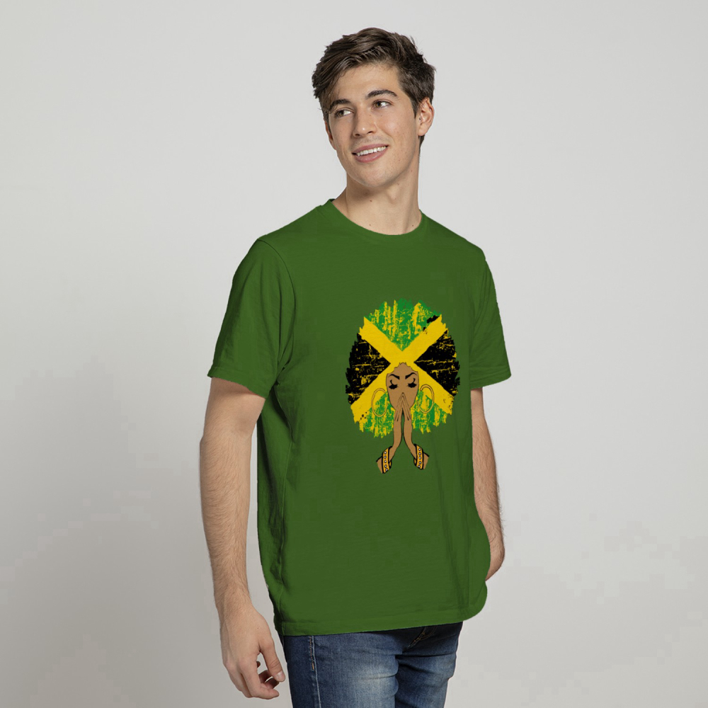 Jamaican Flag Black Woman Melanin Queen Afro Gift T-Shirt