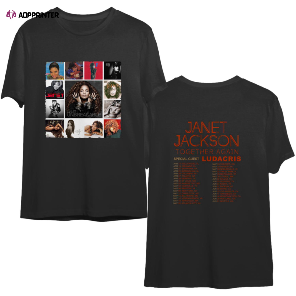 Janet Jackson Album Shirt, Together Again Tour 2023 Double Sided Shirt
