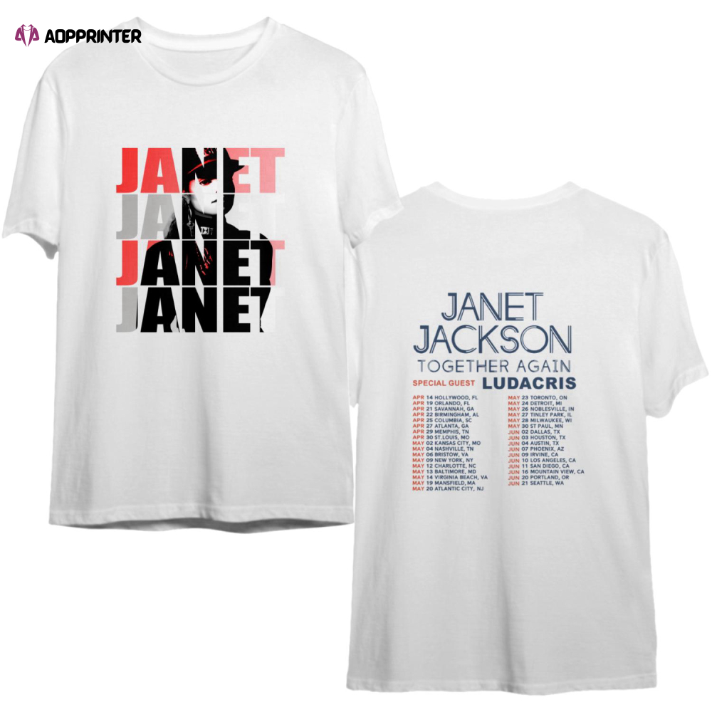 Janet Jackson Together Again TOUR DATES 2023 World Tour Double Sided T-Shirt