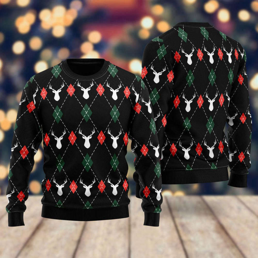 Jingle All the Way with Christmas Deers Argyle Ugly Sweater – Perfect for Men & Women