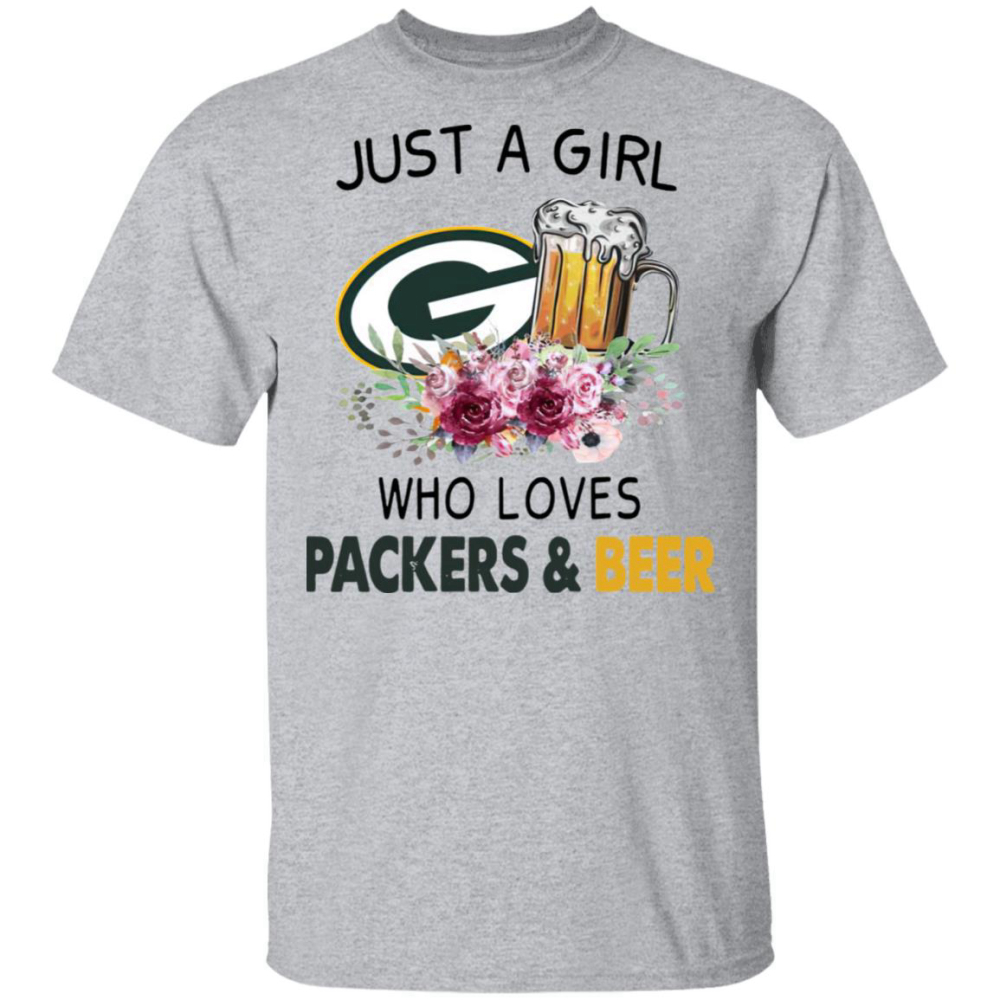 Just A Girl Who Loves Green Bay Packers And Beer Flowers Shirt, ladies tee