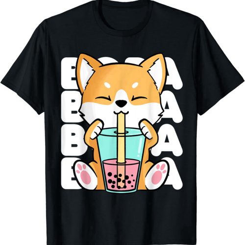Kawaii Shiba Inu Dog Bubble Tea Boba Anime Neko Japan T-Shirt