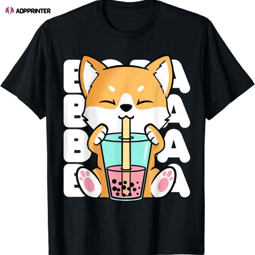 Kawaii Shiba Inu Dog Bubble Tea Boba Anime Neko Japan T-Shirt