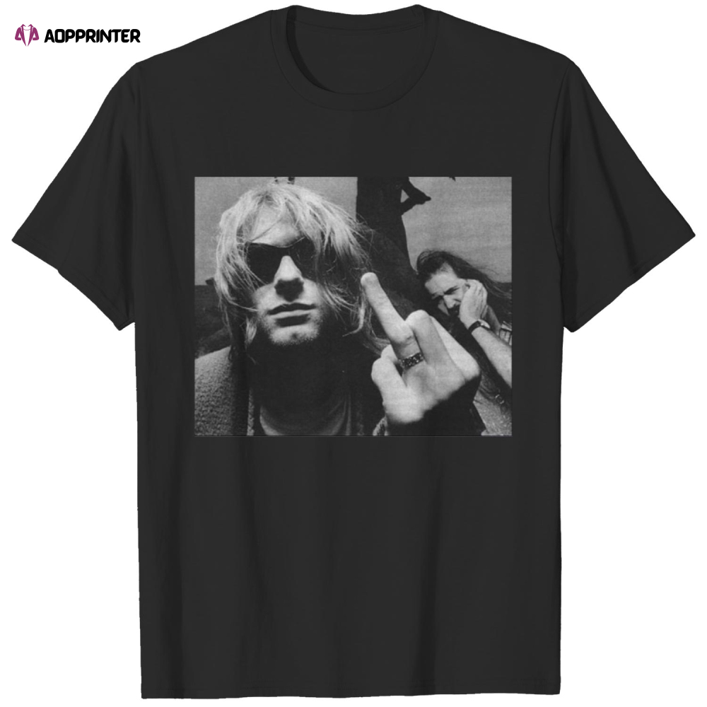 Kurt Cobain Shirt / Vintage Middle Finger Funny Nirvana 90s Photo Graphic T-Shirt