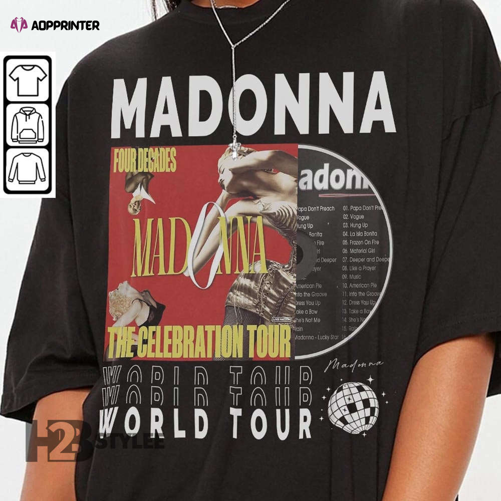 Madonna Music Tour 2023 Vintage 90s Madonna The Celebration Tour 2023 Tickets Album Graphic Unisex T Shirt, Sweatshirt, Hoodie Size S – 5XL