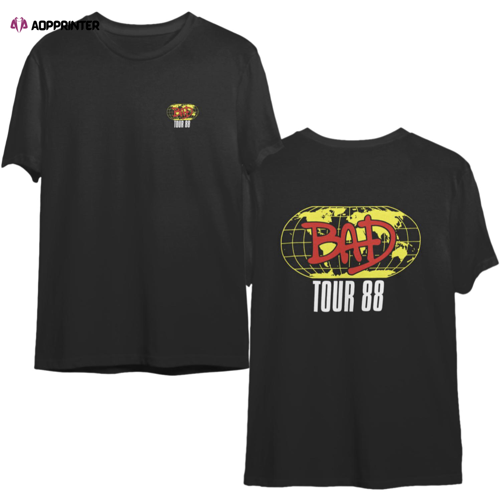 Mens 1988 Michael Jackson Bad Tour 80s Rock Band T Shirt