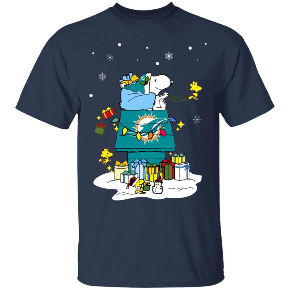 Miami Dolphins Santa Snoopy Wish You A Merry Christmas Shirt