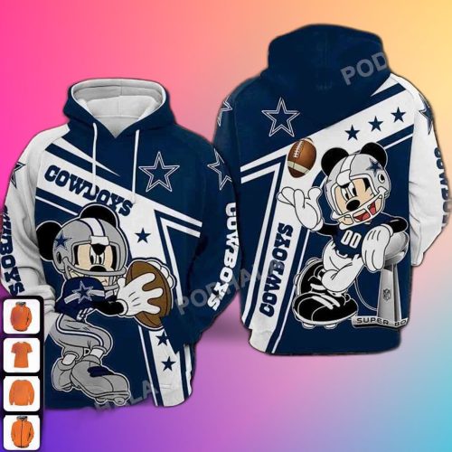Mickey Mouse Baseball NFL Dallas Cowboys Christmas Gifts 3D Hoodie AOP