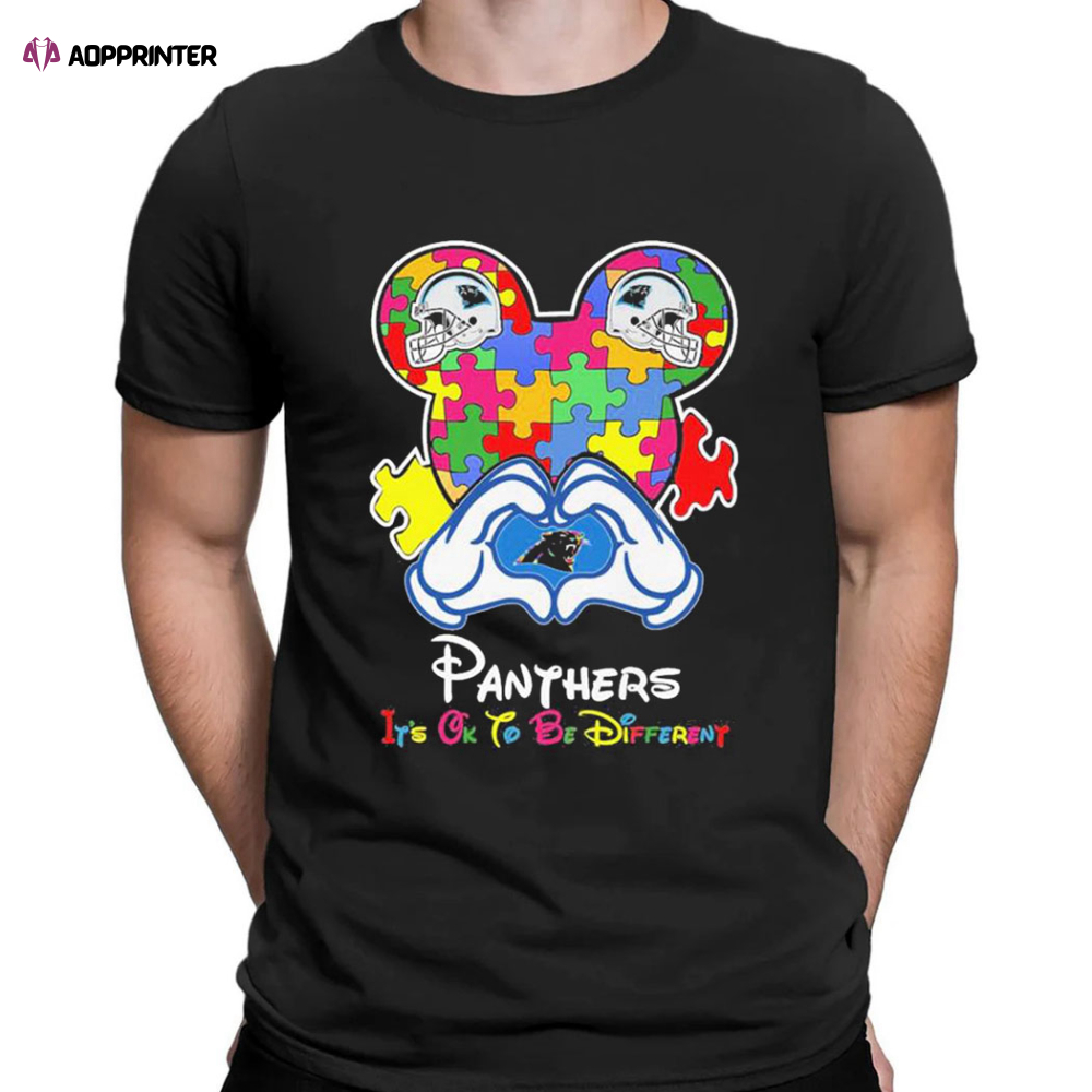 Mickey Mouse Love Carolina Panthers Autism Its Ok To Be Different T-shirt