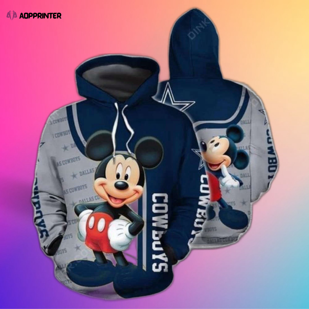 Mickey Mouse Love Dallas Cowboys 3D Hoodies – Perfect Blend of Fandom & Style