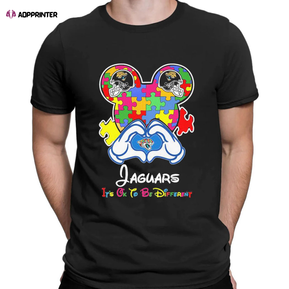 Mickey Mouse Love Jacksonville Jaguars Autism Its Ok To Be Different T-shirt