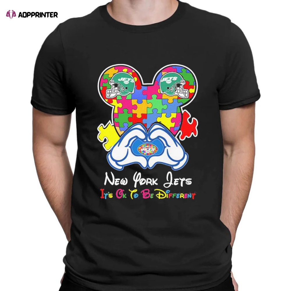 Mickey Mouse Love New York Jets Autism Its Ok To Be Different T-shirt