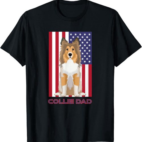 Patriotic USA Flag Rough Coat Collie Dog Dad Trainer Breeder T-Shirt