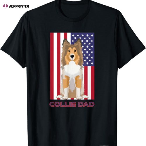 Patriotic USA Flag Rough Coat Collie Dog Dad Trainer Breeder T-Shirt