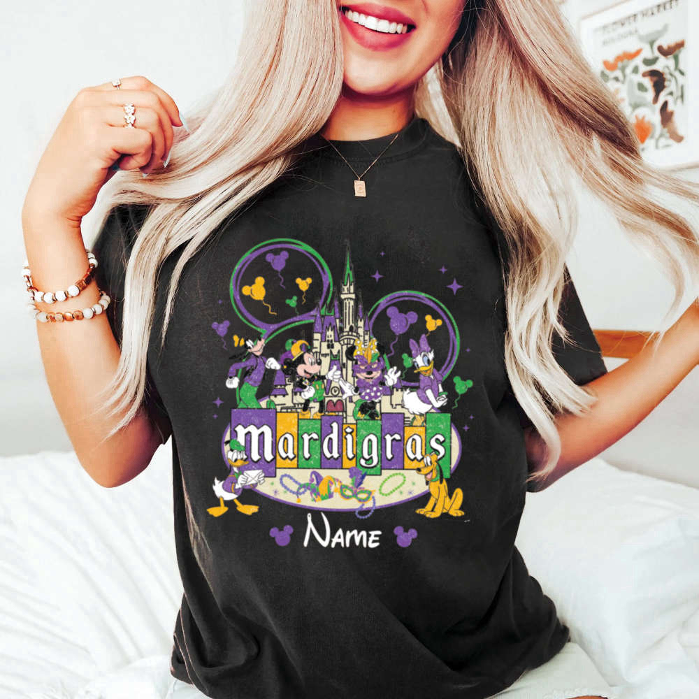 Personalized Disney Mardi Gras shirt, Mickey Minnie Goofy Donald Mardi Gras Shirt