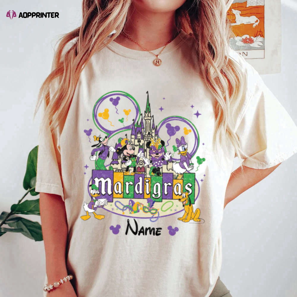 Personalized Disney Mardi Gras shirt, Mickey Minnie Goofy Donald Mardi Gras Shirt