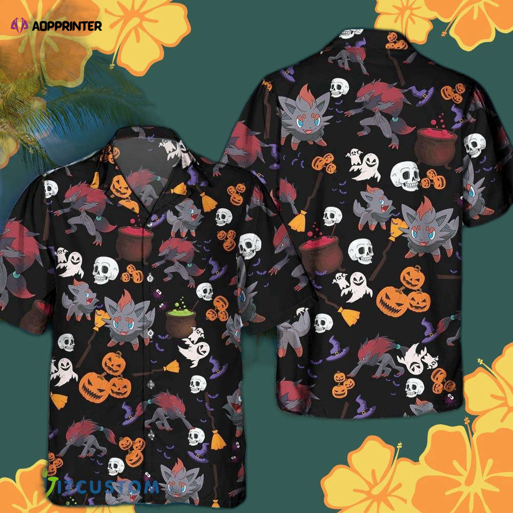 Pokemon Zorua Halloween Combo Hawaiian Shirt & Shorts – Summer Beach Gift for Men & Women