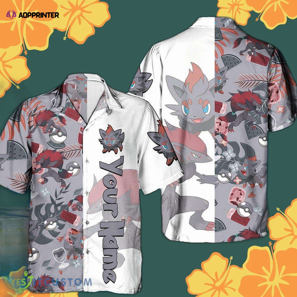 Pokemon Zorua Hawaiian Shirt & Shorts Gift: Anime Custom Name for Men & Women