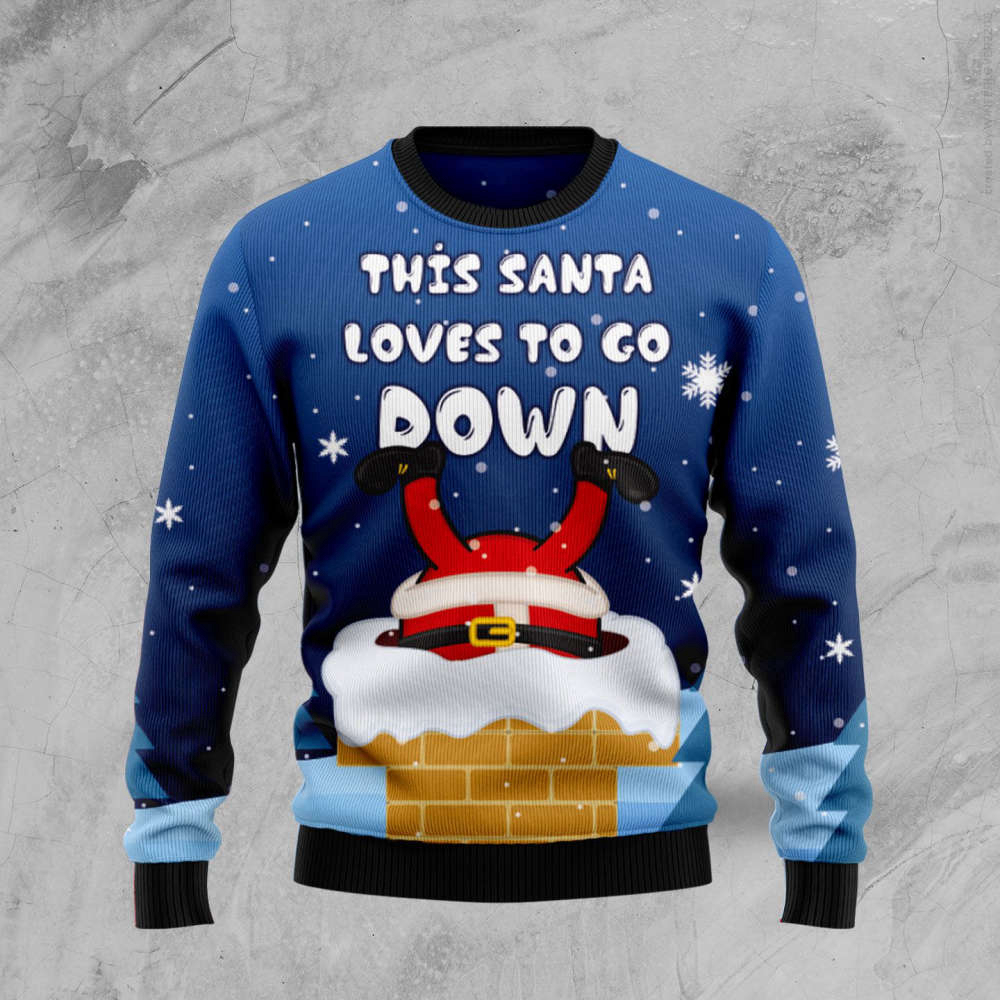 Santa Goes Down Ugly Christmas Sweater For Men & Women Adult US4349