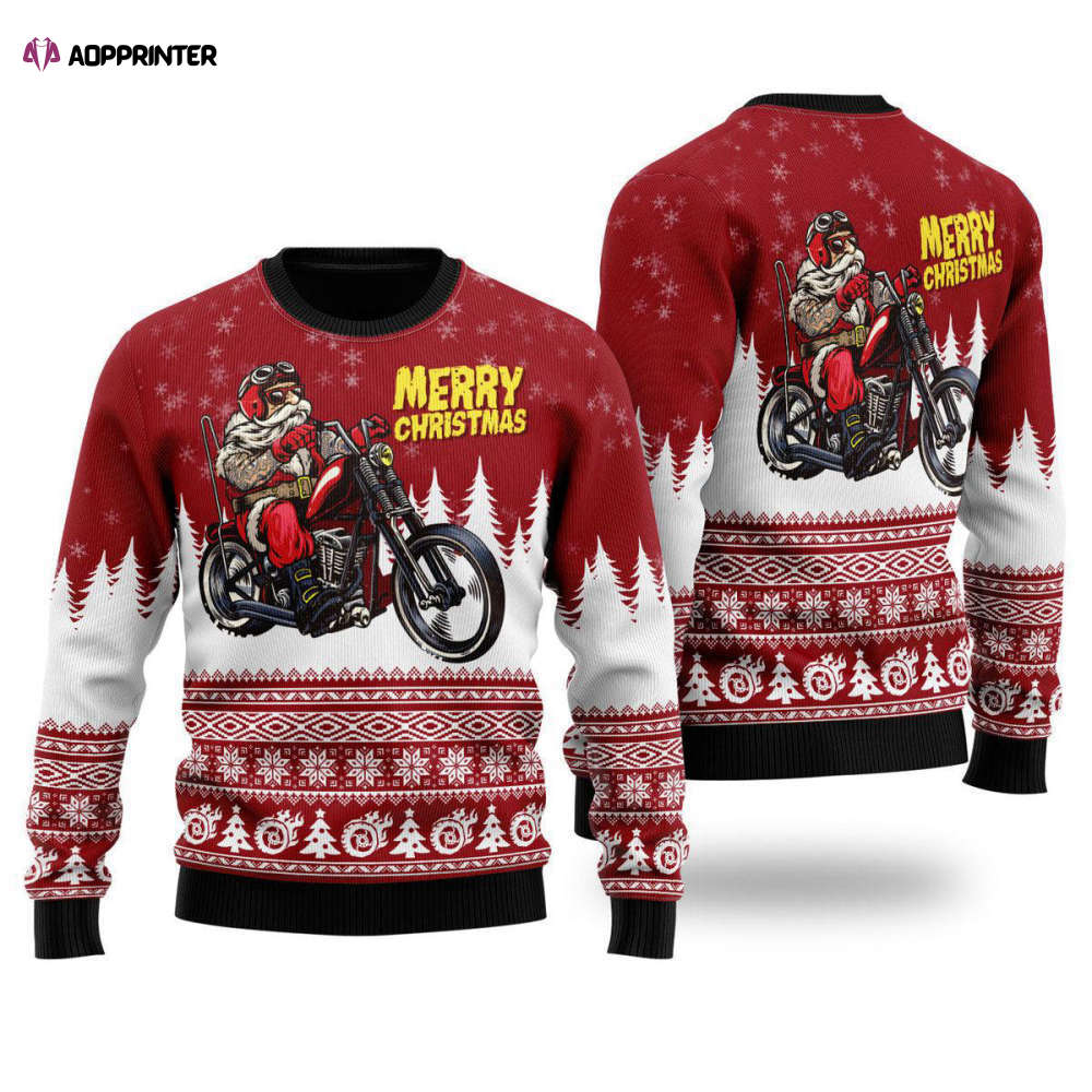 Santa Riding Motorbike Ugly Christmas Sweater – Festive Holiday UH1515: Men & Women