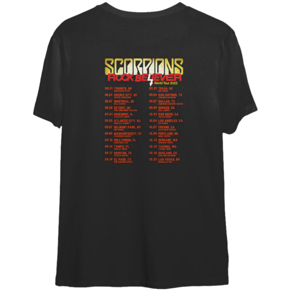 Scorpions Rock Believer World Tour 2022 Shirt, Vtg Concert Tour 2022 T Shirt