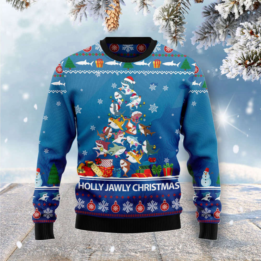 Shark Holly Jawly Ugly Christmas Sweater For Men & Women Adult US4365