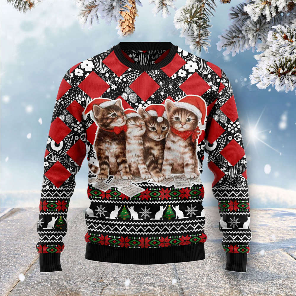 Festive Singing Cats Ugly Christmas Sweater – Fun & Quirky Holiday Wear for Men & Women!