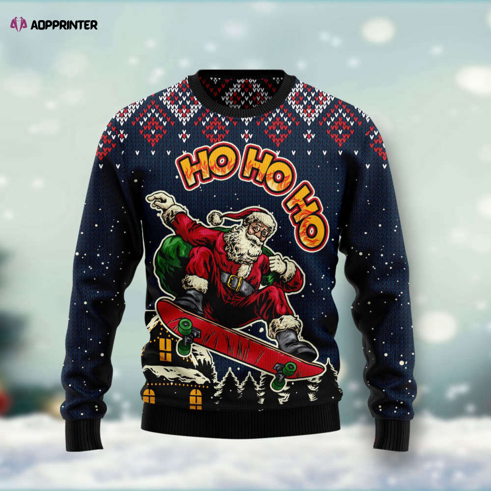 Skater Santa Claus Ho Ho Ho Ugly Christmas Sweater Men & Women Adult US4401