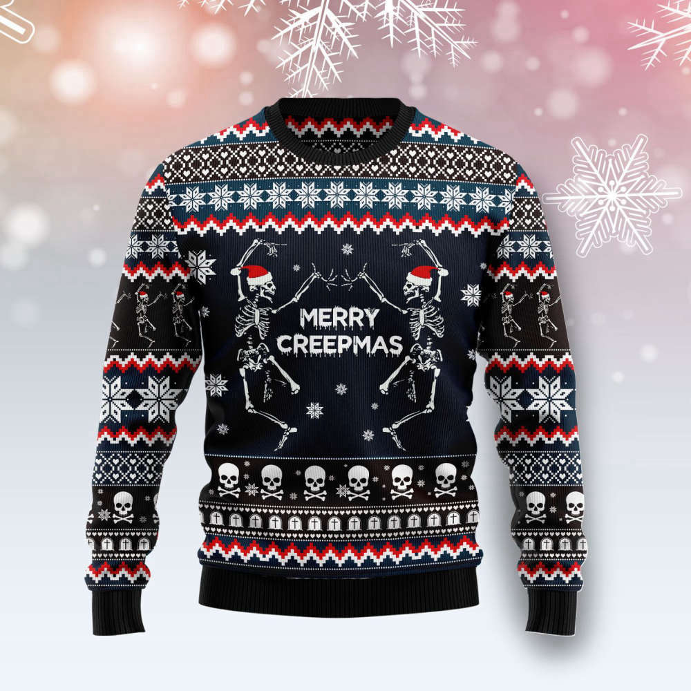 Merry Creepmas Skeleton Ugly Christmas Sweater – Adult US4396 Men & Women