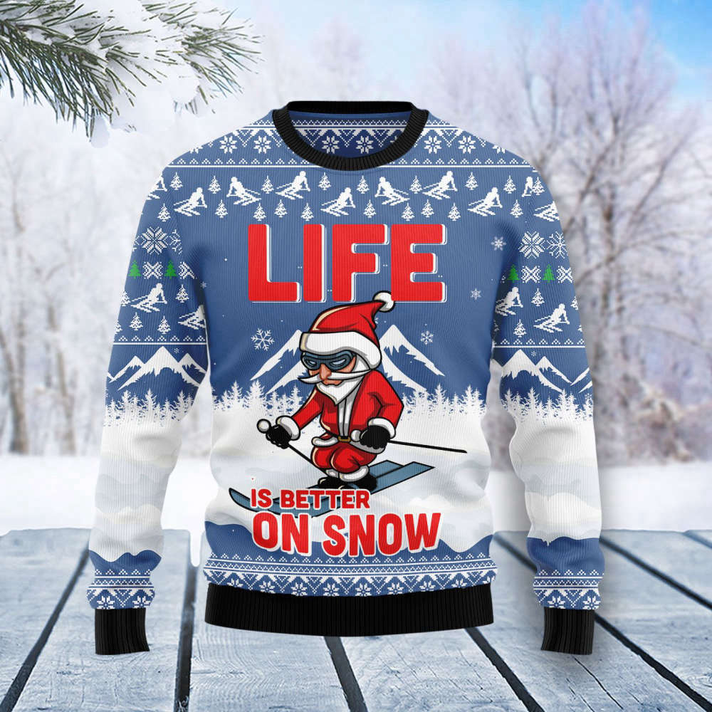 Snow-Loving Ugly Christmas Sweater – Men & Women Adult US4391: Ultimate Skiing Experience