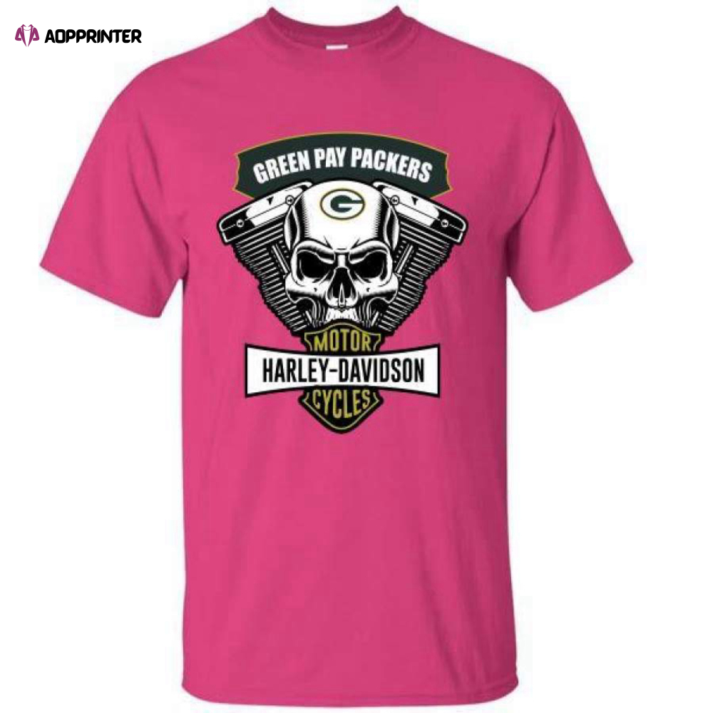 Skull Green Bay Packers motorcycle Harley Davidson T-Shirt