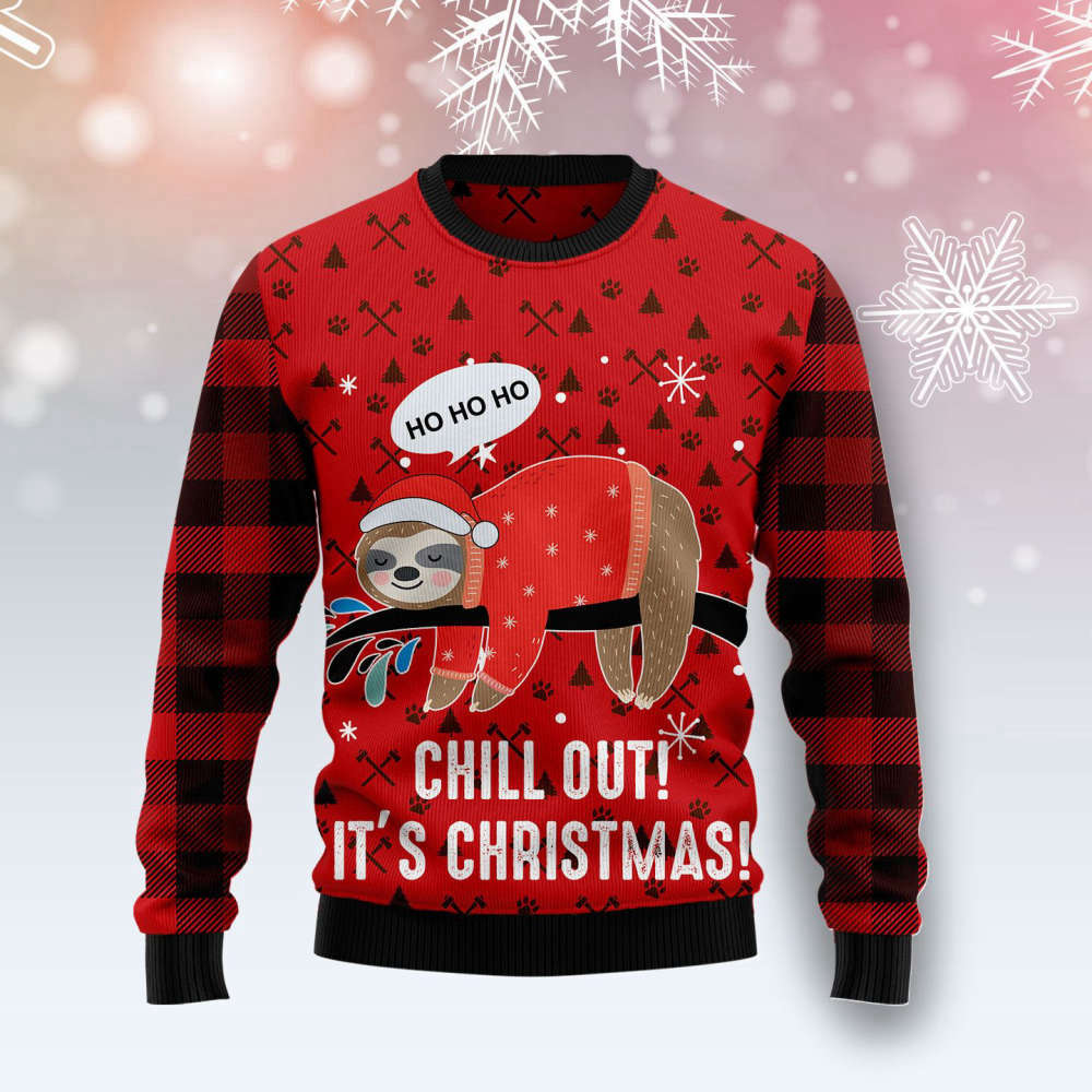 Sloth Chill Out Ugly Christmas Sweater For Men & Women Adult US4369