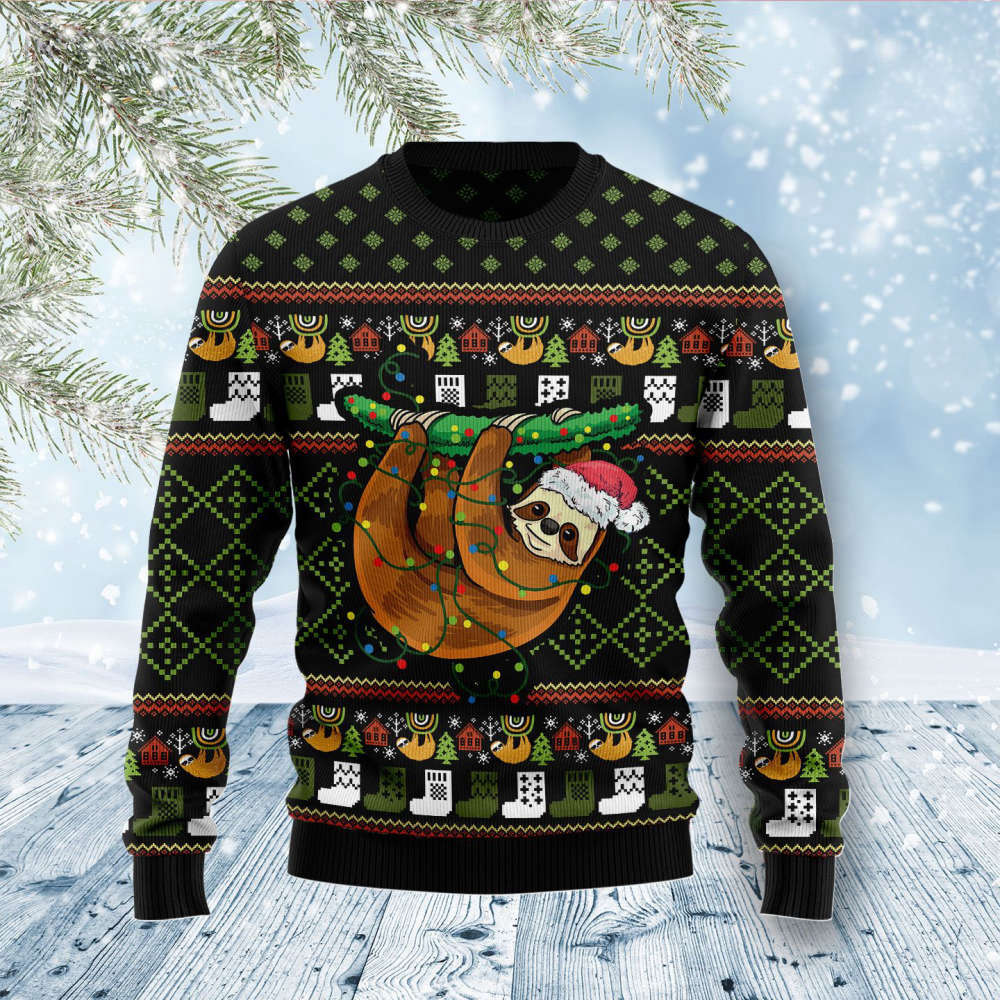 Sloth Light Ugly Christmas Sweater For Men & Women Adult US4407