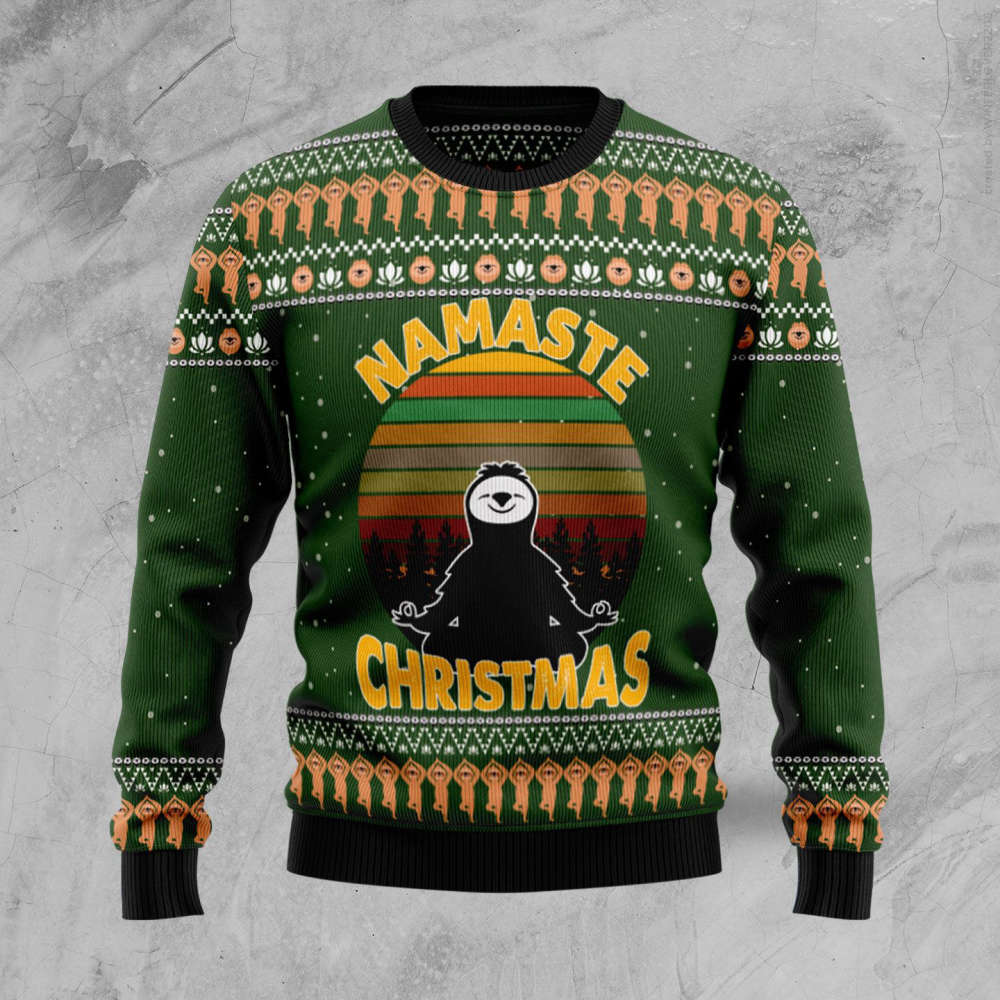 Sloth Namaste Ugly Christmas Sweater For Men & Women Adult US4423