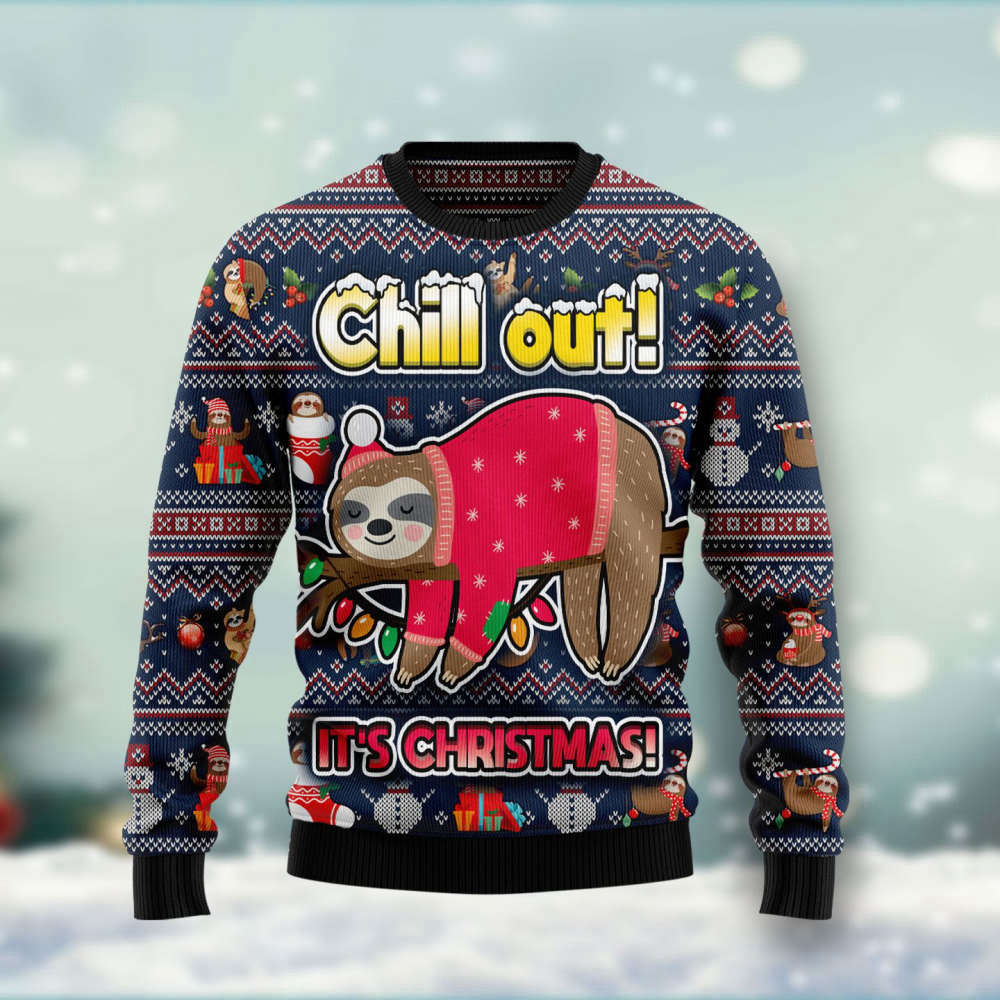 Sloth Santa Chill Out Is Christmas Ugly Christmas Sweater For Men & Women Adult US4425