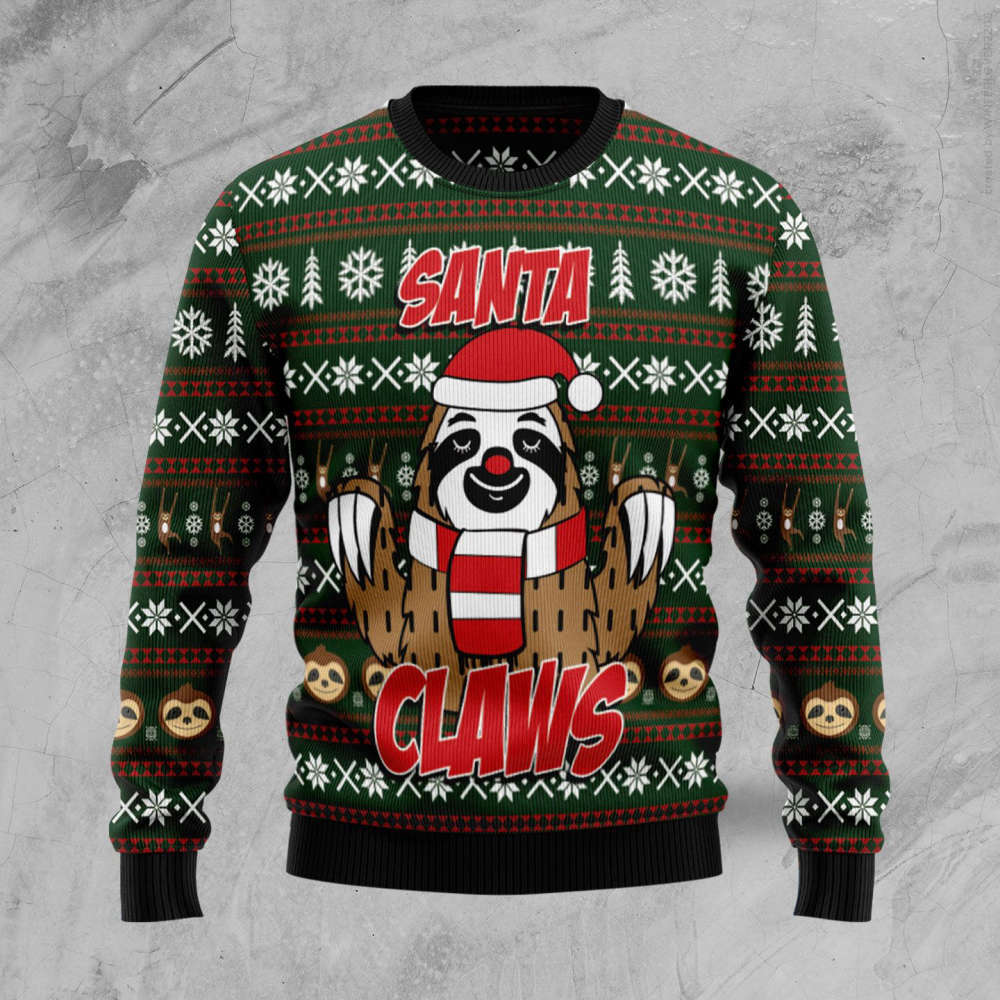 Sloth Santa Claws Ugly Christmas Sweater For Men & Women Adult US4426