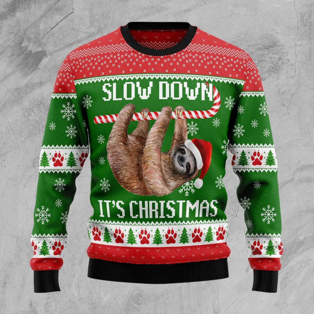 Sloth Slow Down Ugly Christmas Sweater For Men & Women Adult US4368