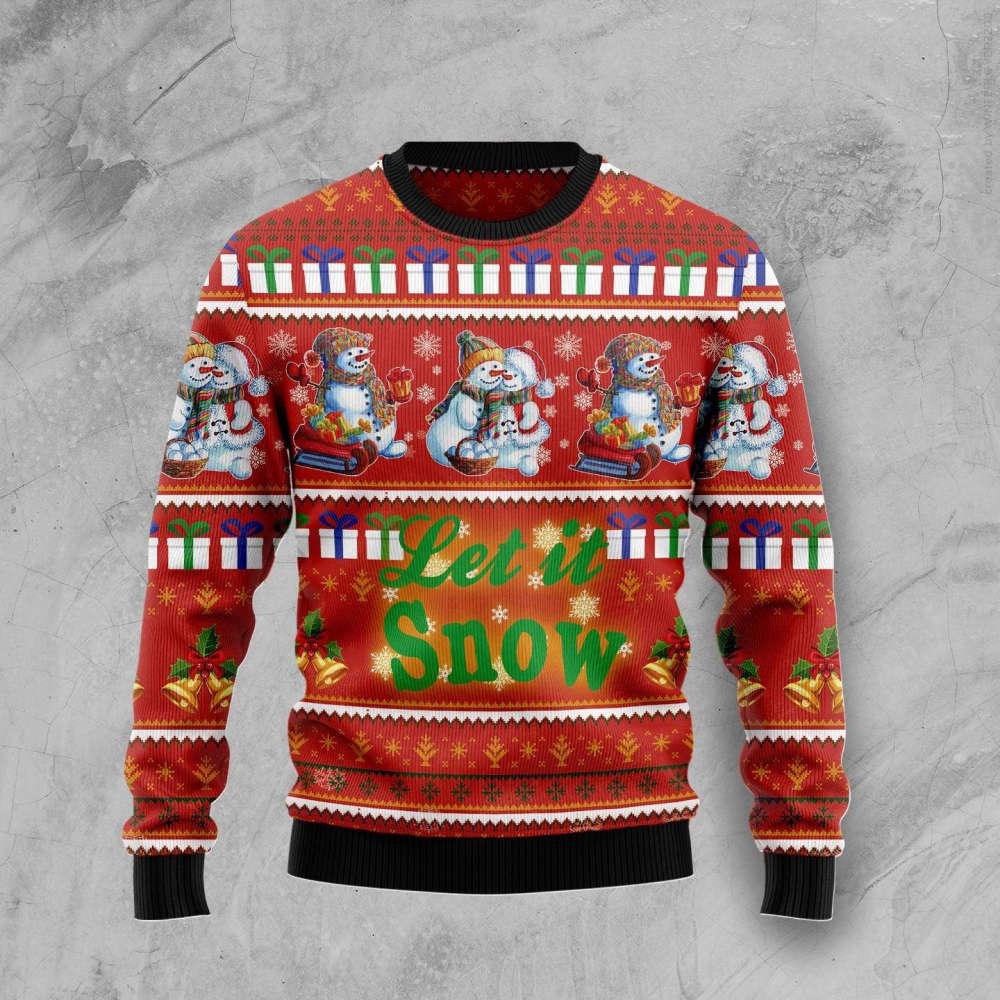 Snowman Let It Snow Ugly Christmas Sweater For Men & Women Adult US4431