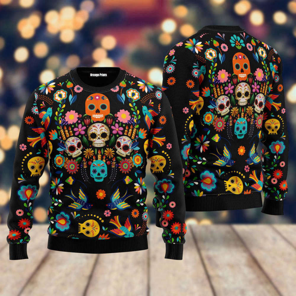 Spooky & Festive Sugar Skull Ugly Christmas Sweater for Men & Women – UH2044