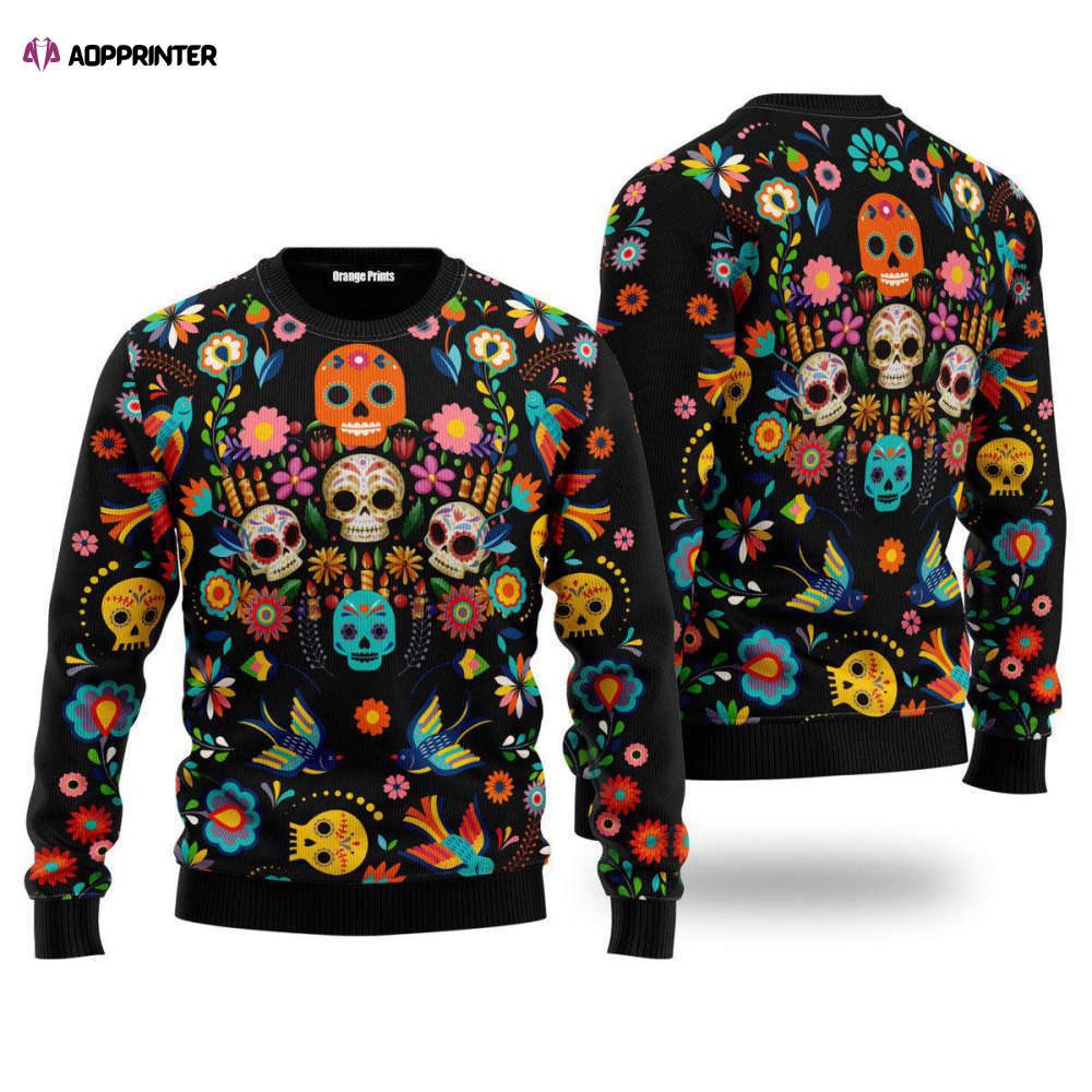 Spooky & Festive Sugar Skull Ugly Christmas Sweater for Men & Women – UH2044
