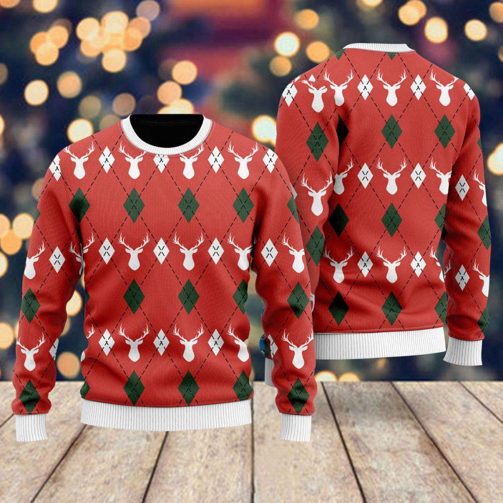 Stylish Red Argyle Ugly Christmas Sweater for Men & Women