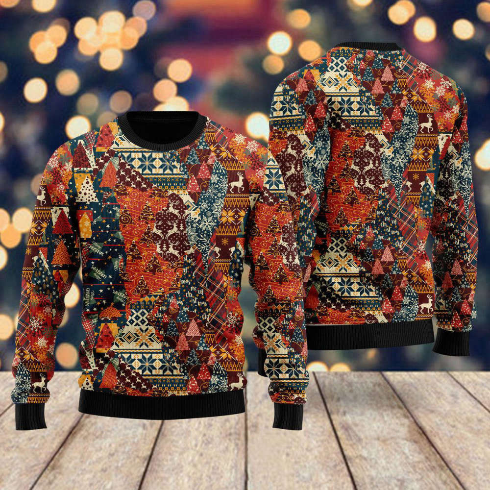 Stylish Xmas Pathwork Ugly Christmas Sweater for Men & Women