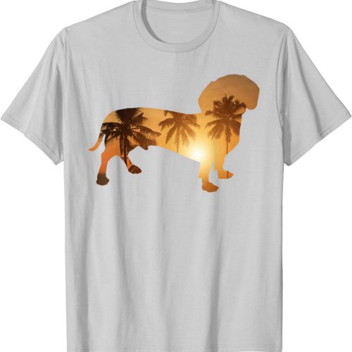 Summer Sunset Beach – Dog Silhouette Dachshund T-Shirt