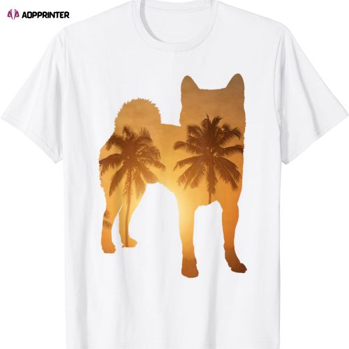 Summer Sunset Beach – Dog Silhouette Shiba Inu T-Shirt