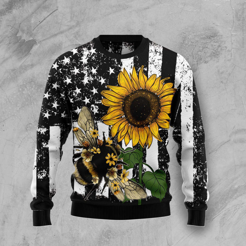 Sunflower Bee Ugly Christmas Sweater For Men & Women Adult US4437